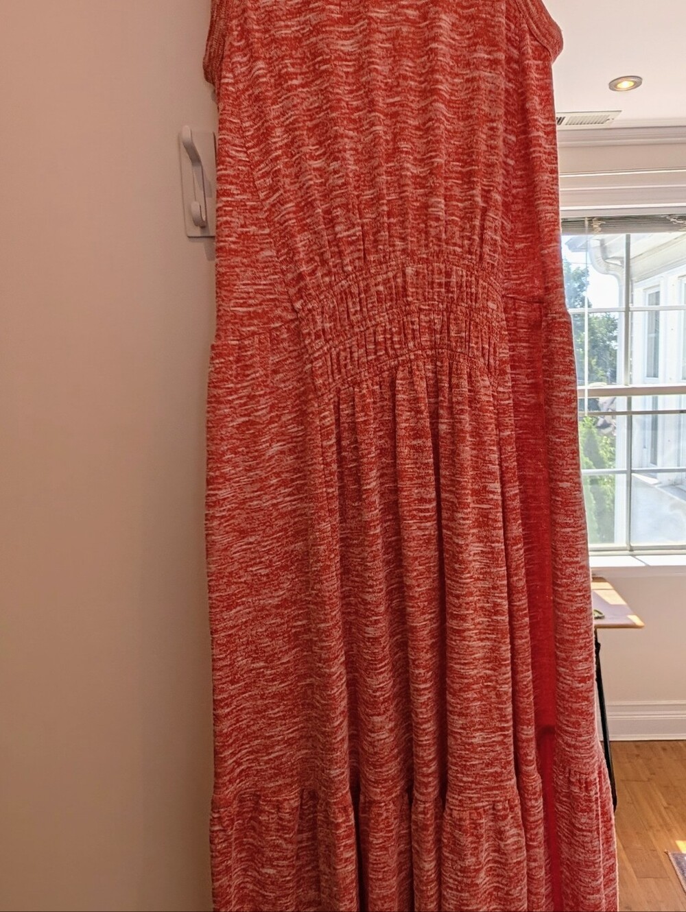 Lou & Grey for LOFT Coral Heather Knit Smocked Tiered Maxi Dress XS - Picture 8 of 9